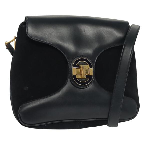 GUCCI Shoulder Bag Suede Navy Gold - Picture 1 of 16